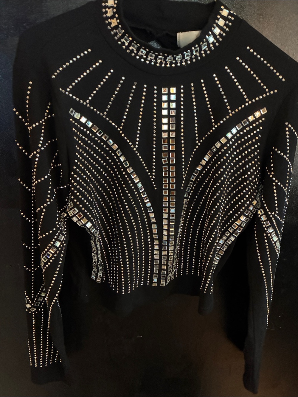 Lizette Black Rhinestone Embellished Long Sleeve Top cropped xl would fit M/L